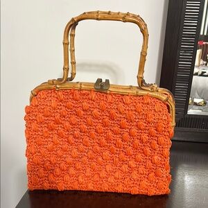 Vintage orange Raffia Crochet Ritter handbag